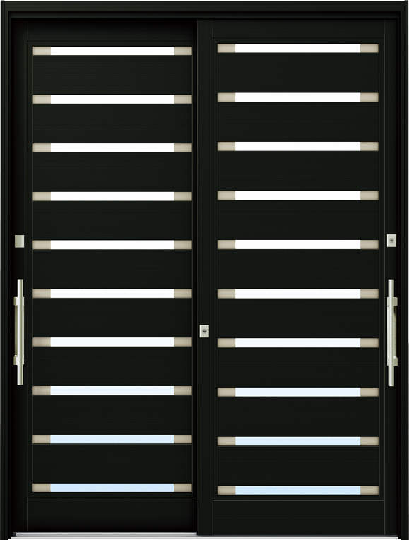 かんたんドアリモ 玄関引戸 現代和風 C08 ランマ無 B7：カームブラック 外側バーハンドル（シルバー）複層・単板ガラス仕様