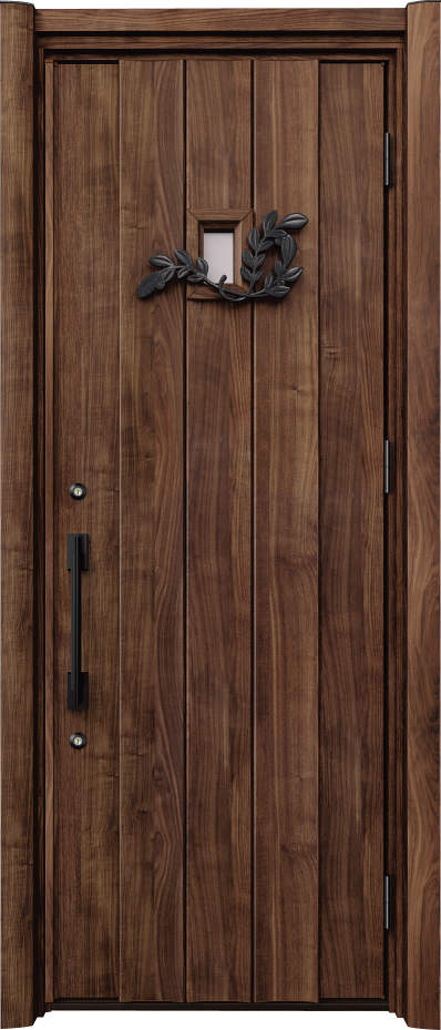 ノバリス　リフォーム玄関ドア　断熱仕様　上部採光　ランマ無片開きドア　Ｃ１１　スモークナット（ＪＮ）　ハンドル：ソリッドタイプ（ブラック）