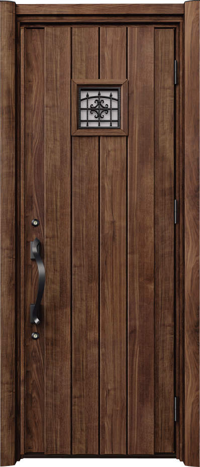 ノバリス　リフォーム玄関ドア　断熱仕様　上部採光　ランマ無片開きドア　Ｃ１３　スモークナット（ＪＮ）　ハンドル：洋風タイプ（ブラック）