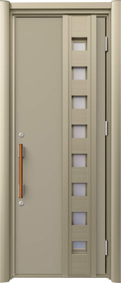 ノバリス　リフォーム玄関ドア　断熱仕様　採風ドア　ランマ無片開きドア　Ｈ１２　シャンパングレイ（ＵＣ）　ハンドル：木目調バー