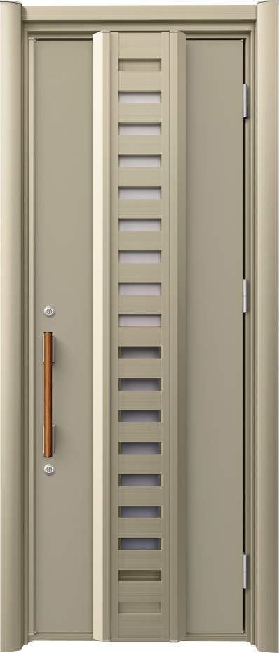 ノバリス　リフォーム玄関ドア　断熱仕様　採風ドア　ランマ無片開きドア　Ｈ８１　シャンパングレイ（ＵＣ）　ハンドル：木目調バー